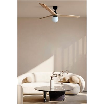 Ventilador Led de techo FARO Barcelona 34282-11L KLIM L negro y roble claro