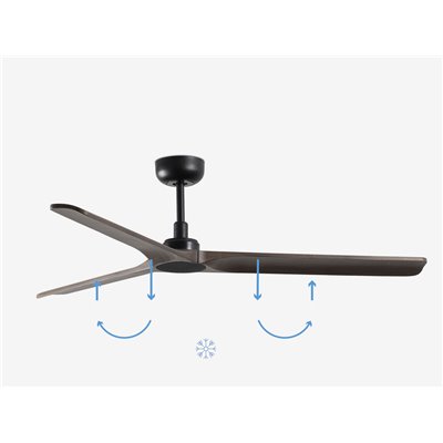 Ventilador de techo FARO Barcelona 33809 HEYWOOD Negro/Roble oscuro con motor DC