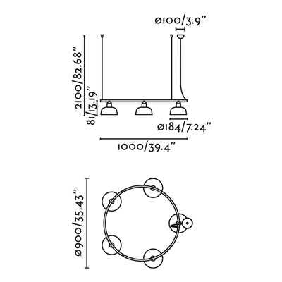 Lámpara colgante FARO 20343-140-5L TATAWIN METAL S circular Negro/Blanco