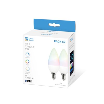 Pack 2 bombillas Led vela WIFI GARZA SMART HOME 480070A 5w E-14 RGB+CCT