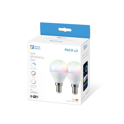 Pack 2 bombillas Led esférica WIFI GARZA SMART HOME 480067A 5w E-14 RGB+CCT