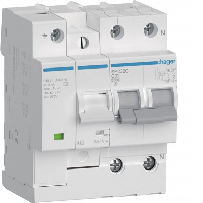 Proteccion combinada permanentes y transitorias Hager SP232G 2P 32A