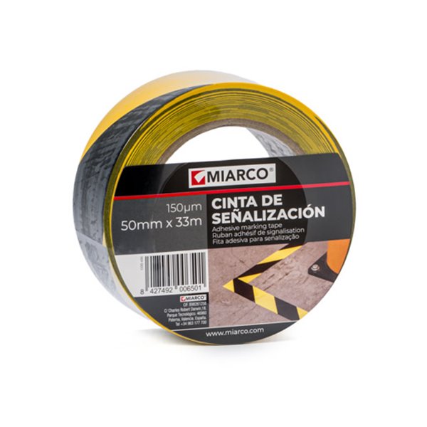 Cinta señalizacion adhesiva Miarco 650 Amarillo/Negro 50mmx33mt