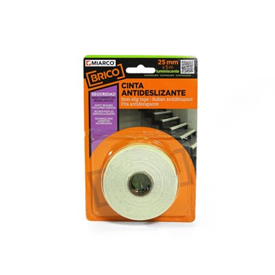 Cinta antideslizante Luminiscente 25mmx5m MIARCO 10740 Blanco