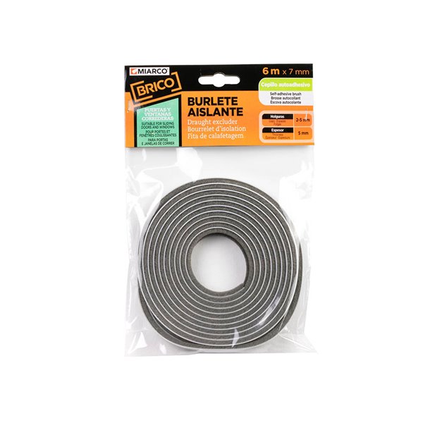Burlete Cepillo guías adhesivo 7mmx6m MIARCO 24920 Gris