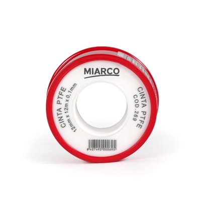Cinta de PTFE 12mmx12mx0,10mm MIARCO 269 tapa roja y carrete blanco