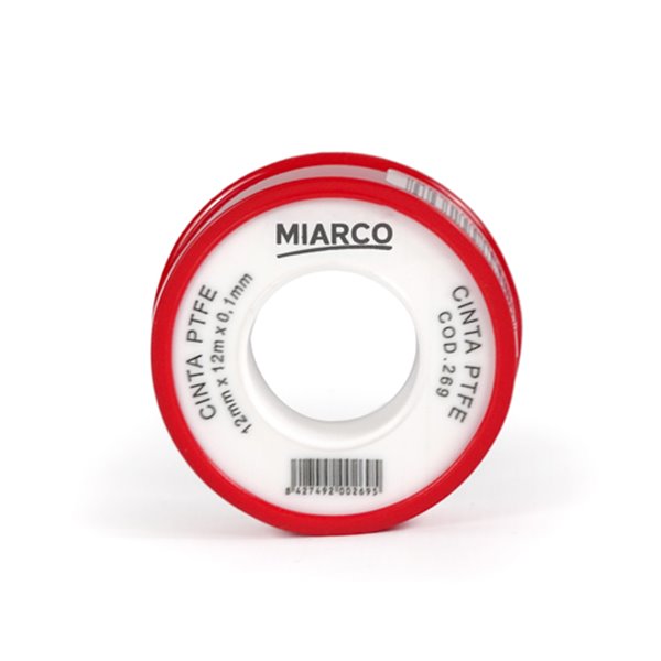 Cinta de PTFE 12mmx12mx0,10mm MIARCO 269 tapa roja y carrete blanco
