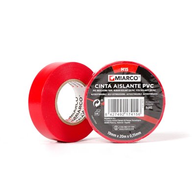 Cinta aislante PVC M15 19mmx20mx0,15mm MIARCO 26675 Rojo
