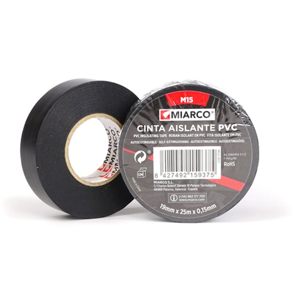 Cinta aislante PVC M15 19mmx25mx0,15mm MIARCO 17146 Negro