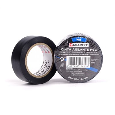Cinta aislante PVC M13 19mmx10mx0,13mm MIARCO 26662 Negro