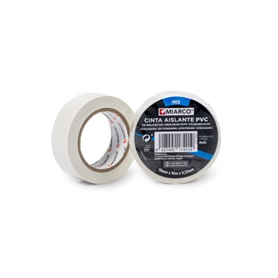 Cinta aislante PVC M13 19mmx10mx0,13mm MIARCO 26661 Blanco