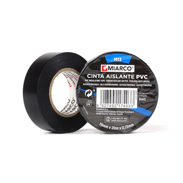 Cinta aislante PVC M13 19mmx20mx0,13mm MIARCO 26663 Negro