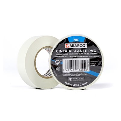 Cinta aislante PVC M13 19mmx20mx0,13mm MIARCO 26664 Blanco
