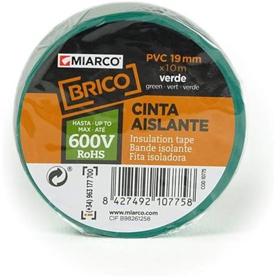 Cinta aislante PVC BRICO 19mmx10m MIARCO 10775 Verde