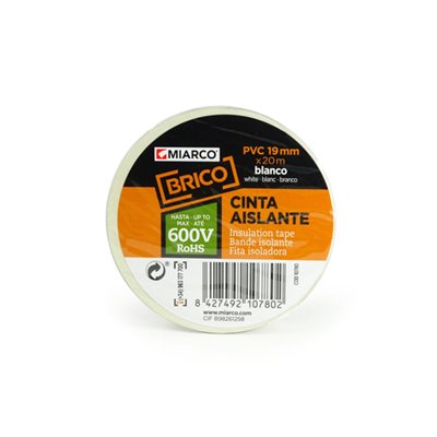 Cinta aislante PVC BRICO 19mmx20m MIARCO 10780 Blanco