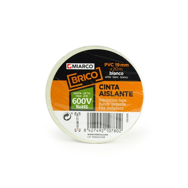 Cinta aislante PVC BRICO 19mmx20m MIARCO 10780 Blanco
