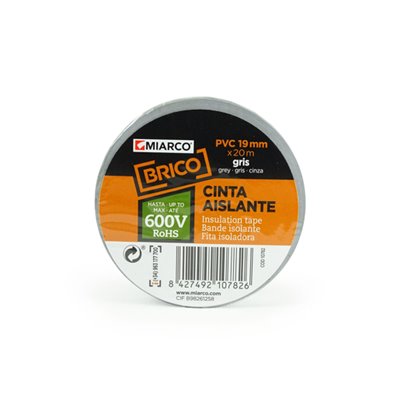 Cinta aislante PVC BRICO 19mmx20m MIARCO 10782 Gris