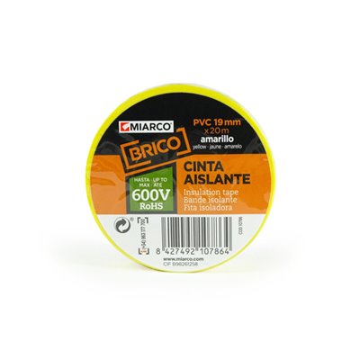 Cinta aislante PVC BRICO 19mmx20m MIARCO 10786 Amarillo