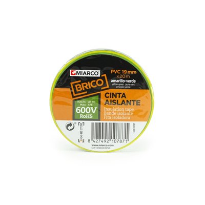 Cinta aislante PVC BRICO 19mmx20m MIARCO 10787 Toma tierra (amarillo/verde)