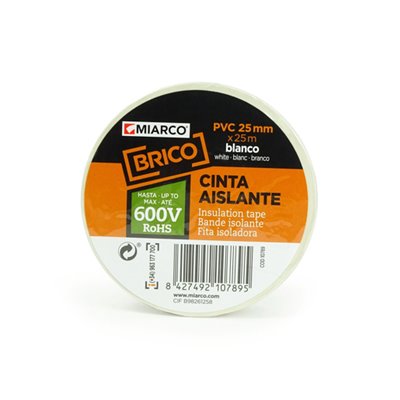 Cinta aislante PVC BRICO 25mmx25m MIARCO 10789 Blanco