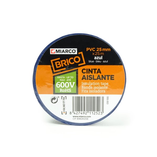 Cinta aislante PVC BRICO 25mmx25m MIARCO 11252 Azul