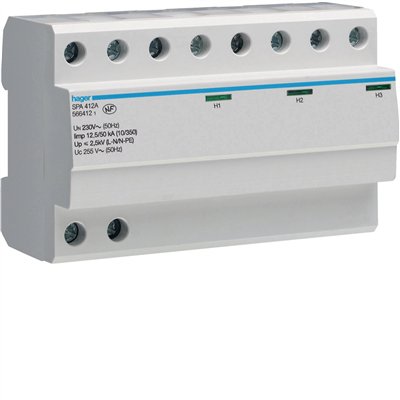 Limitador de sobretensiones transitorias Hager SPA412A MONOBLOC 3P+N 12,5kA Tipo 1