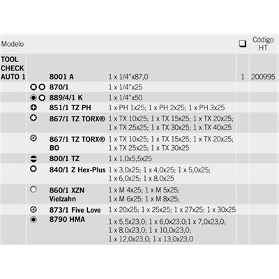 Juego 38 puntas Carraca TOOL CHECK AUTO 1 pack HT-INSTRUMENTS 200995
