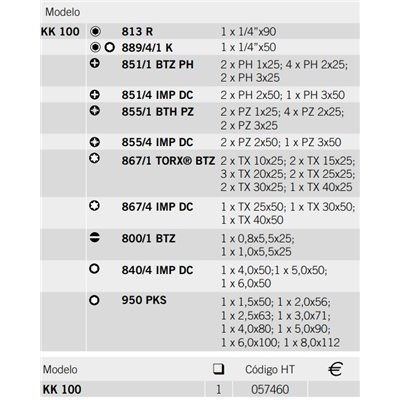 Juego 52 herraminetas atornillar KK100 pack HT-INSTRUMENTS 057460