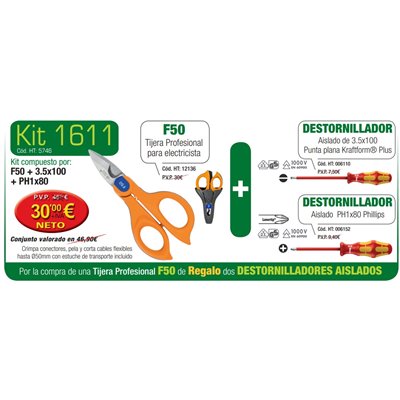 Kit 1611 compuesto por F50+destornillador 3,5x100 y PH1x80 HT-INSTRUMENTS 5746