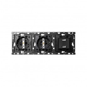 Kit Back 3 elementos SIMON 100 con 2 bases de enchufe schuko y 1 cargador 2XUSB 2.1A  10010308-039 