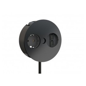 Unidad 1 Base de enchufe y 2 cargadores USB Bachmann Twist 931.131 con cable 2,0m Negro Mate