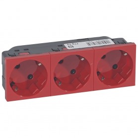 Enchufe Schuko doble 3x2P+TT Legrand 077273 Mosaic Rojo