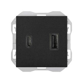 Cargador USB doble Tipo A+C 3,1A Simon 20000296-098 Simon 270 Negro Mate 2 modulos