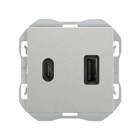 Cargador USB doble Tipo A+C 3,1A Simon 20000296-093 Simon 270 Aluminio 2 modulos