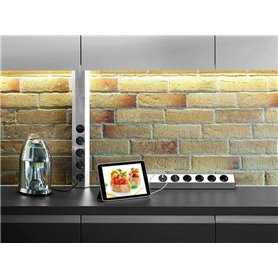 Perfil de aluminio con 4 Bases de enchufe + 2USB e Interruptor Bachmann CASIA 923.008 Aluminio