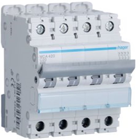 Interruptor Automatico M 4P 20A curva C 6kA  HAGER MCA420