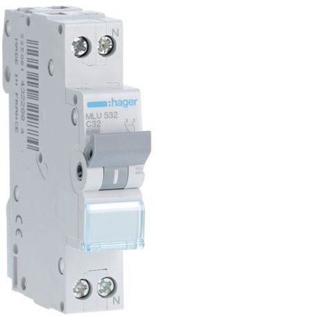 Interruptor Automatico DPN ML 1P+N 32A curva C 6kA  HAGER MLU532
