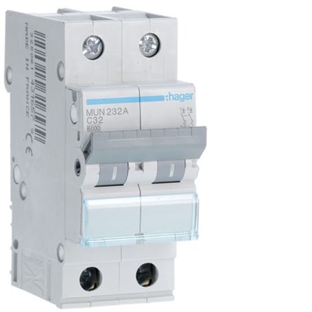 Interruptor Automatico MU 2P 32A curva C 6kA  HAGER MUN232A