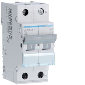 Interruptor Automatico MU 1P+N 6A curva C 6kA  HAGER MUN506A