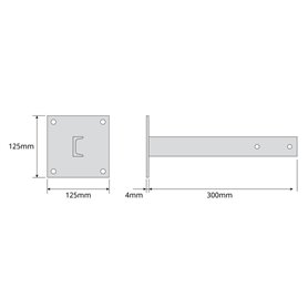 Soporte recto con perfil en "U", 300mm Zinc + RPR - TELEVES 240410