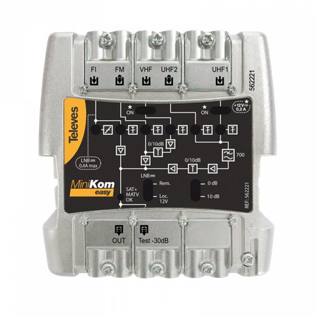 Central banda ancha MiniKom EasyF 5 entradas: FM-VHF-UHF-UHF-FI - TELEVES 562221
