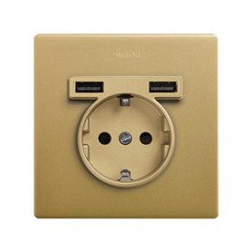 Kit Monoblock 1 base de enchufe y 2 USB 27190610-095  Simon 270 Oro