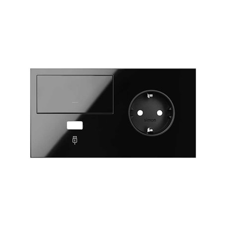Kit frontal SIMON 100 2 elementos 1 base+tecla+usb dcha 10020206-138 Negro Brillo