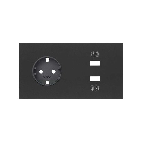 Kit frontal SIMON 100 2 elementos, base + 2 USB carga rapida 10020210-238 Negro Mate