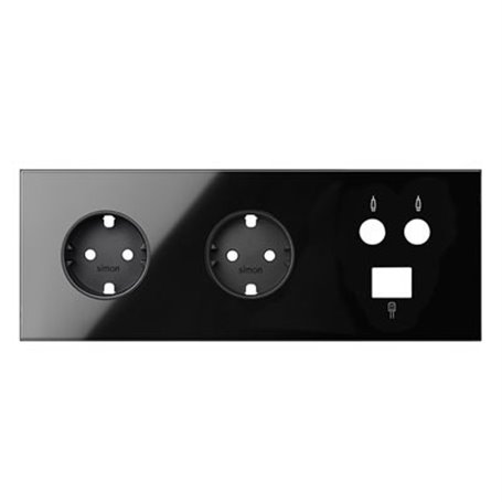 Kit frontal SIMON 100 3 elementos, 2 bases+TV+RJ45 10020303-138 Negro Brillo
