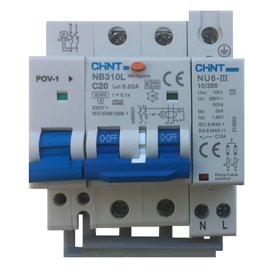 Limitador de sobretensiones con IGA y Diferencial Chint TOP125 1P+N 25A 10KA