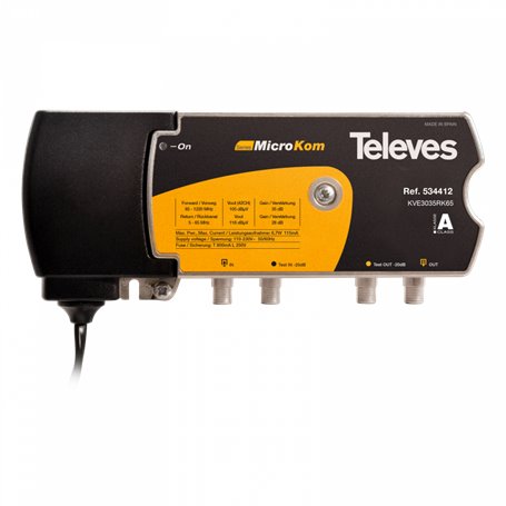 Amplificador MICROKOM canal de retorno + terrestre T4 5-65Mhz G30/35dB TELEVES 534412