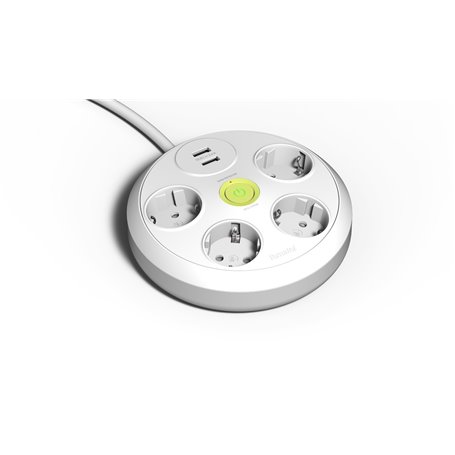 Base multiple redonda 4 tomas 2P+TT 16A + 2 USB A Famatel 2644/3 Blanco