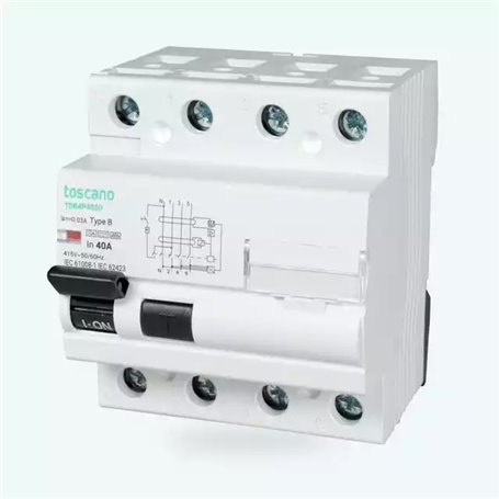 Diferencial Tipo B 10kA alterna, pulsante y continua 4x40 30mA TDB4P4030 TOSCANO 10003600