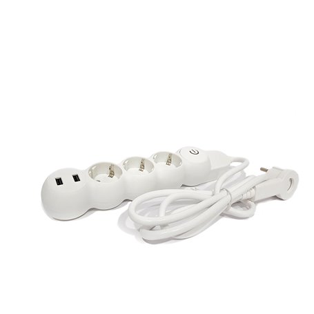 Base multiple 3 tomas + 2 USB con interruptor QRB 180006 16A 250V